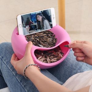 Lazy Snack Bowl Plastic Double-Layer Snack Storage Box Bowl Fruit Bowl And Mobile Phone Bracket Chase Artifact Plate Bowl